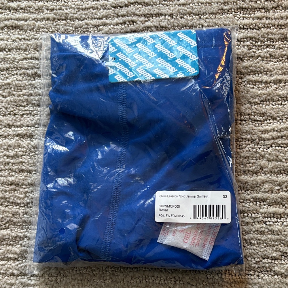 iSwim Essential Solid Royal Blue Jammer Swimsuit size 32. New, unopened package.